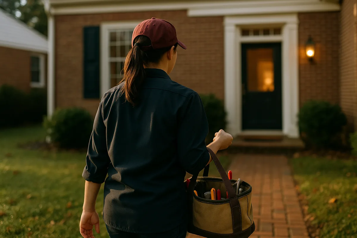 Technician arriving for a gas fireplace service call in Frederick County
